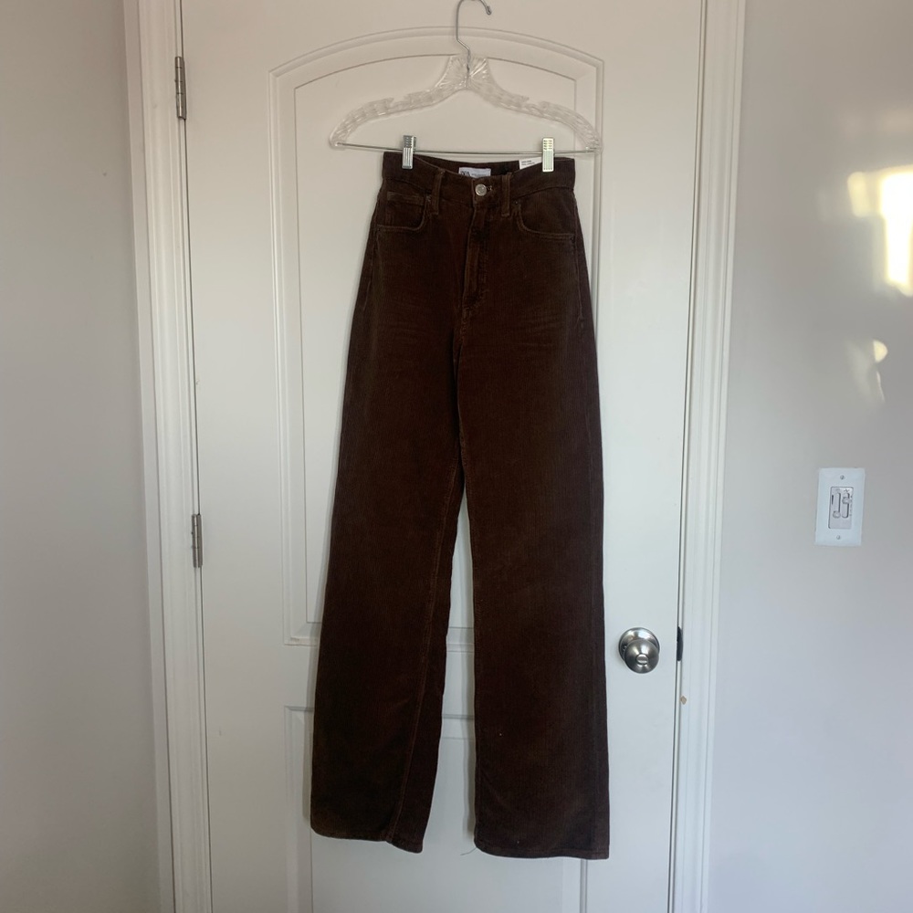 Zara brown wide leg corduroy pants